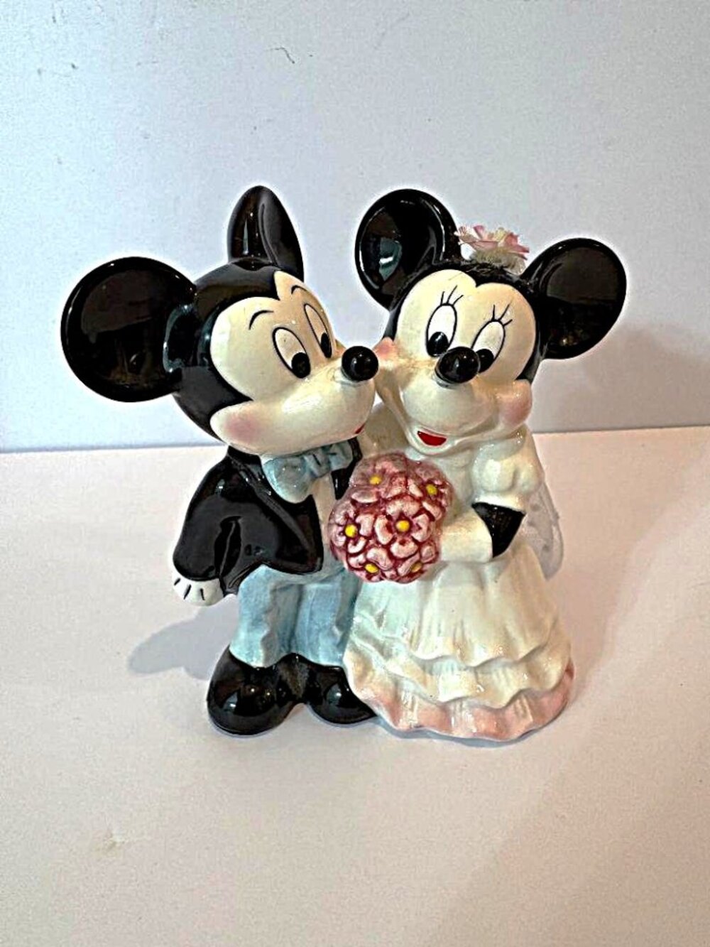 Vintage Disney Mickey & Minnie Mouse Wedding Cake Topper Ceramic Figurine CUTE